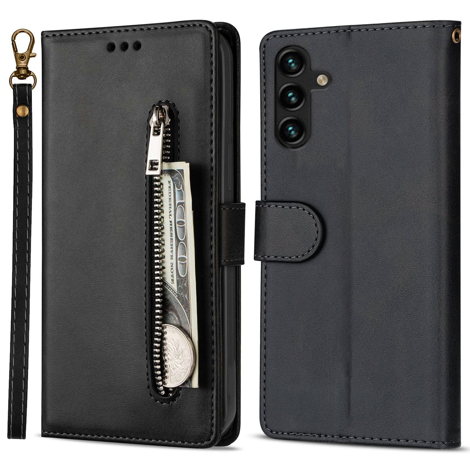 For Samsung Galaxy A55 5G Case Wallet PU Leather Phone Cover with Zipper Pocket For Samsung Galaxy A55 5G Case Wallet PU Leather Phone Cover with Zipper Pocket